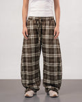Plaid Wide-Leg Trousers - Brown