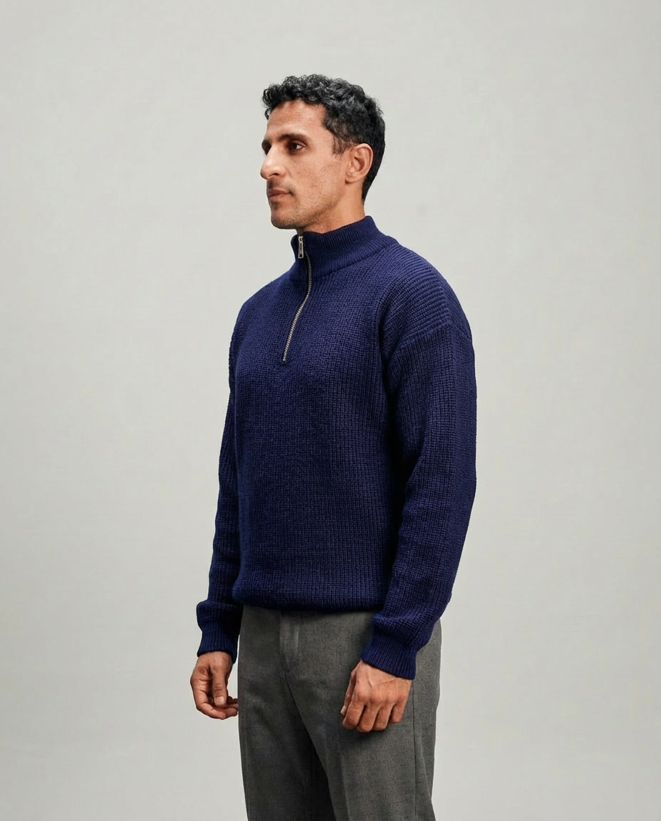 Knit Quarter Zipper - Navy