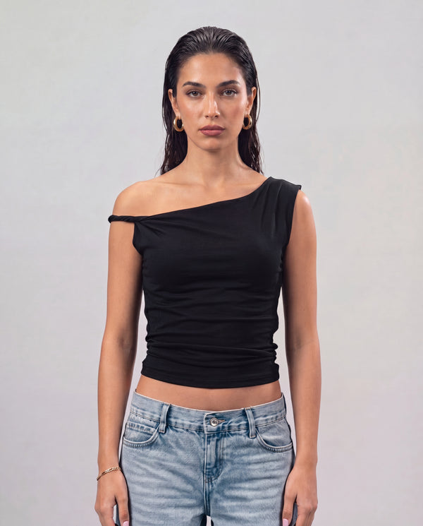 Sleek Off-Shoulder Top - Black