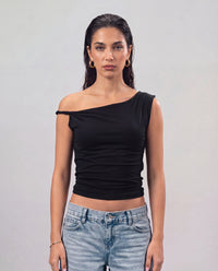 Sleek Off-Shoulder Top - Black