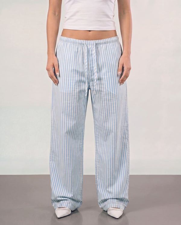 Striped Women Pants - Baby Blue x White