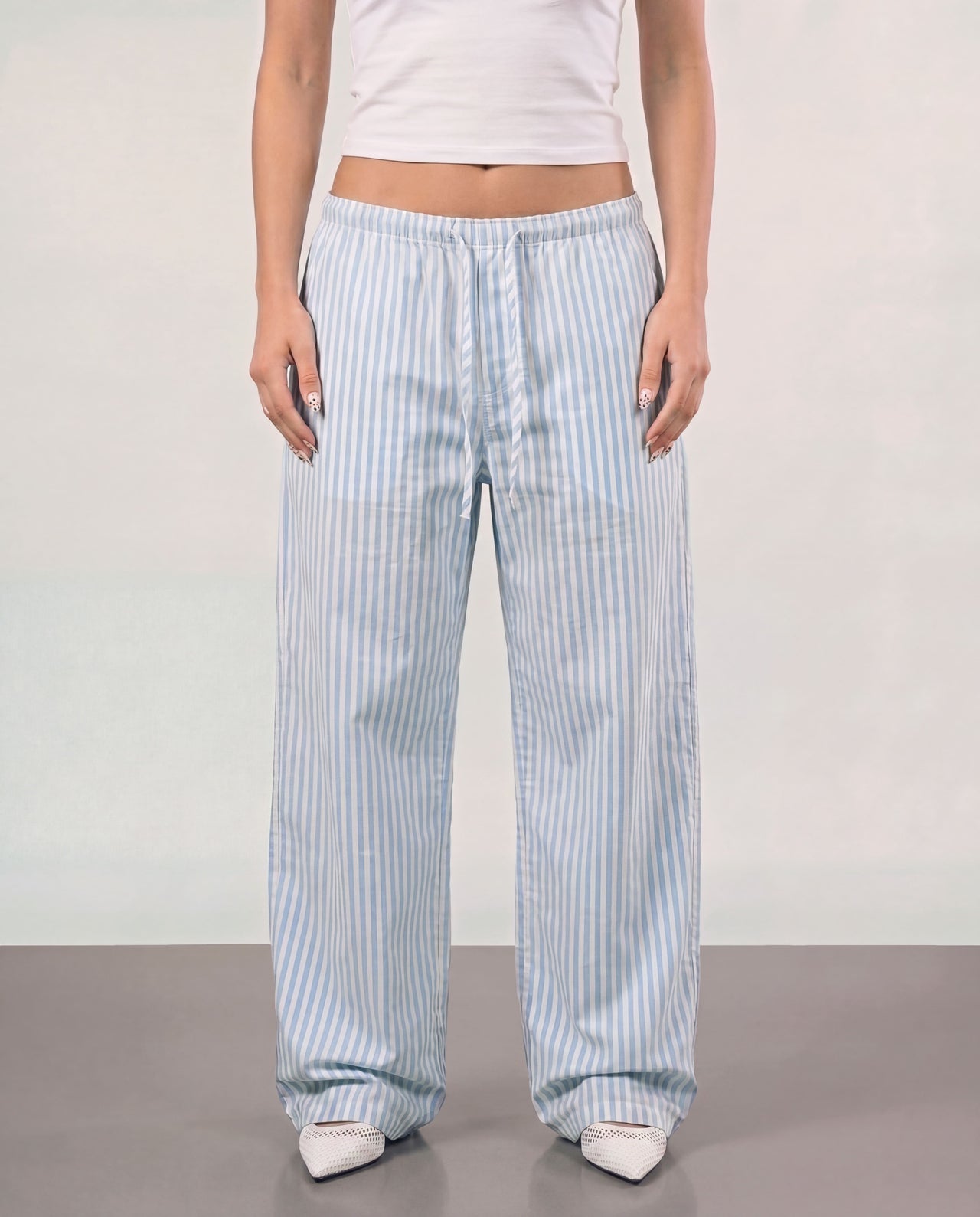 Striped Women Pants - Baby Blue x White
