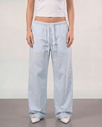 Striped Women Pants - Baby Blue x White