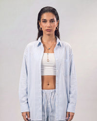 Striped Women Shirt - Baby Blue x White