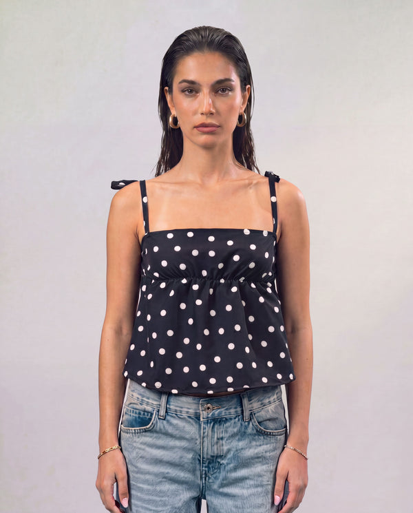 Polka Dot Strap Top - Black