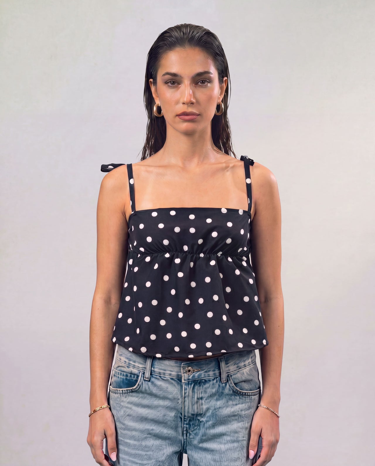 Polka Dot Strap Top - Black