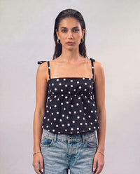 Polka Dot Strap Top - Black