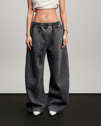 Washed Wide Leg Sweatpants - Grey