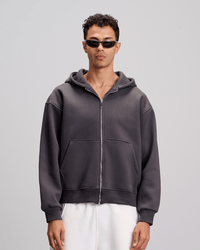 Boxy Zip-Up Sweatshirt - Dark Grey