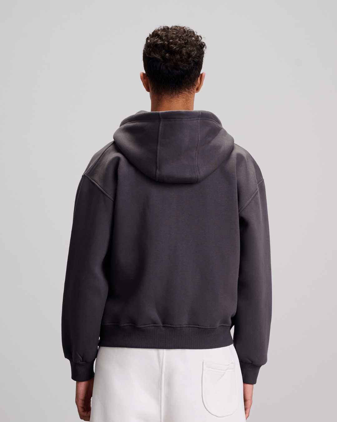 Boxy Zip-Up Sweatshirt - Dark Grey