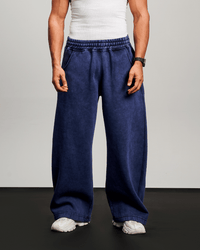 Washed Wide Leg Sweatpants - Navy