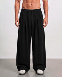 Pleated Wide Leg Sweatpants - Black