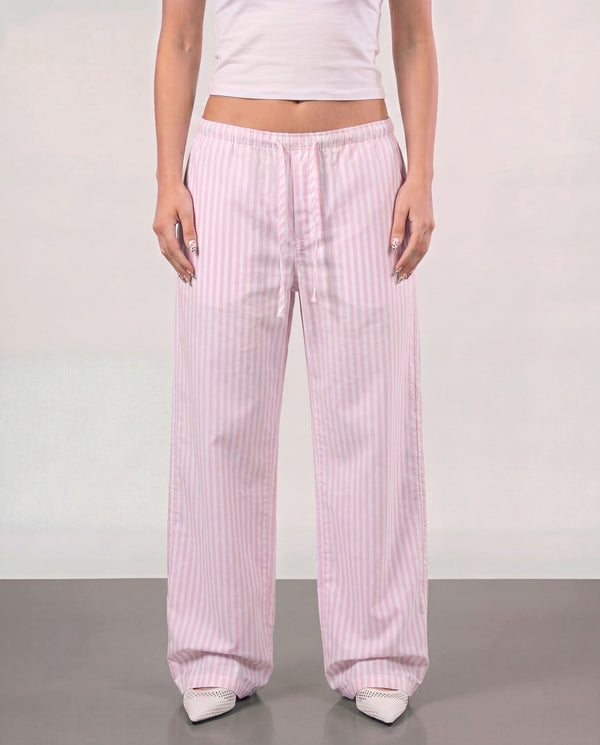 Striped Women Pants - Pink x White