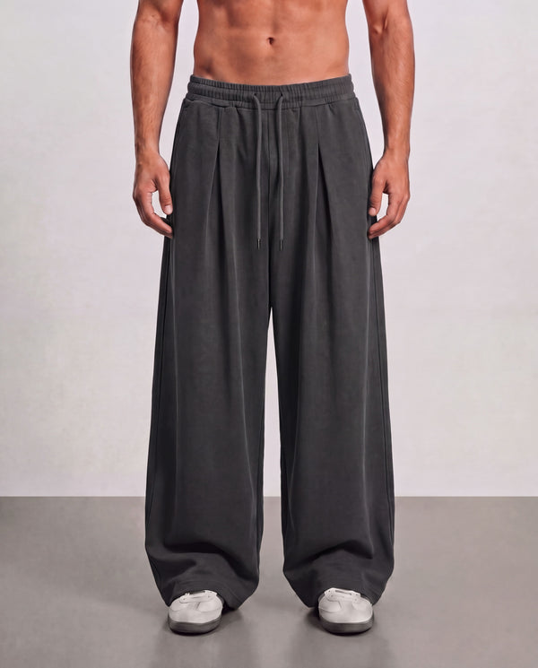 Pleated Wide Leg Sweatpants - Dark Grey