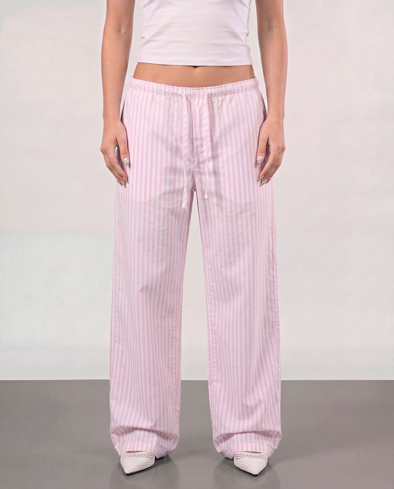 Striped Women Pants - Pink x White