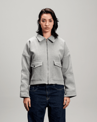 Cropped Wool Jacket - Grey