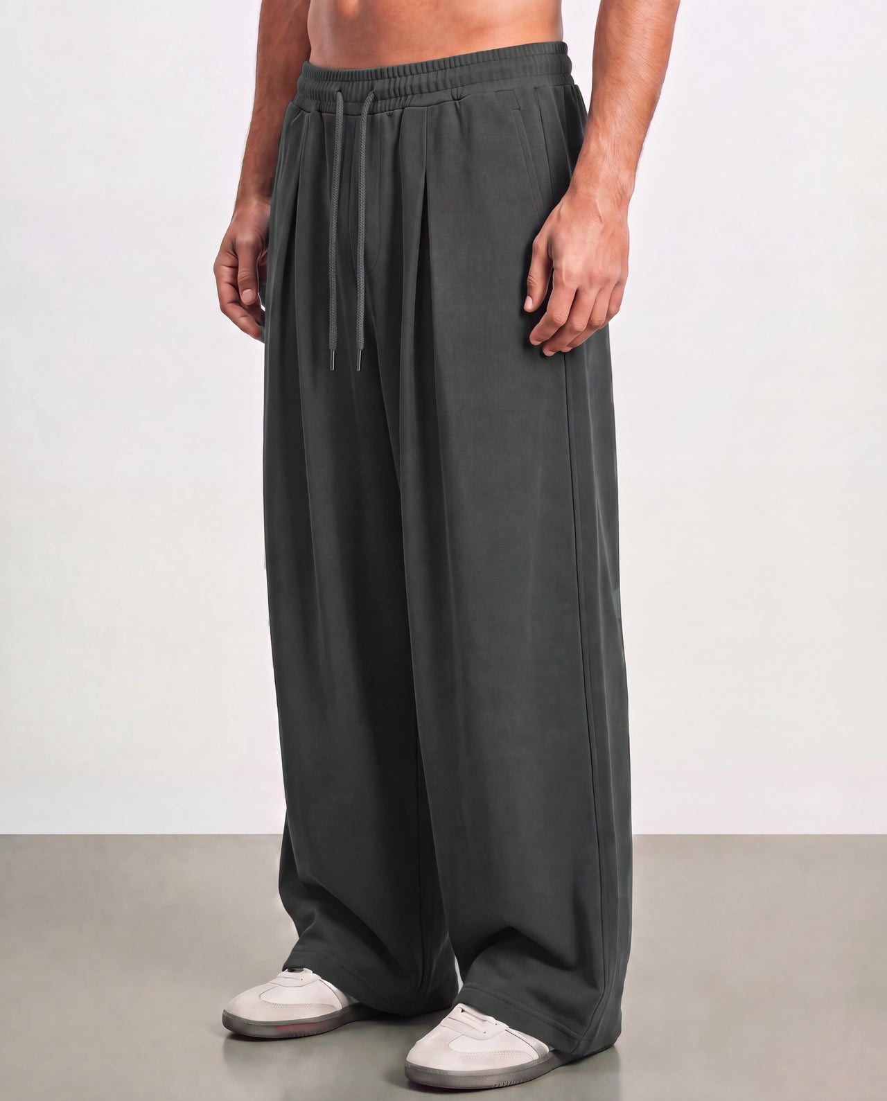 Pleated Wide Leg Sweatpants - Dark Grey