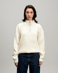 Knit Quarter Zipper - White