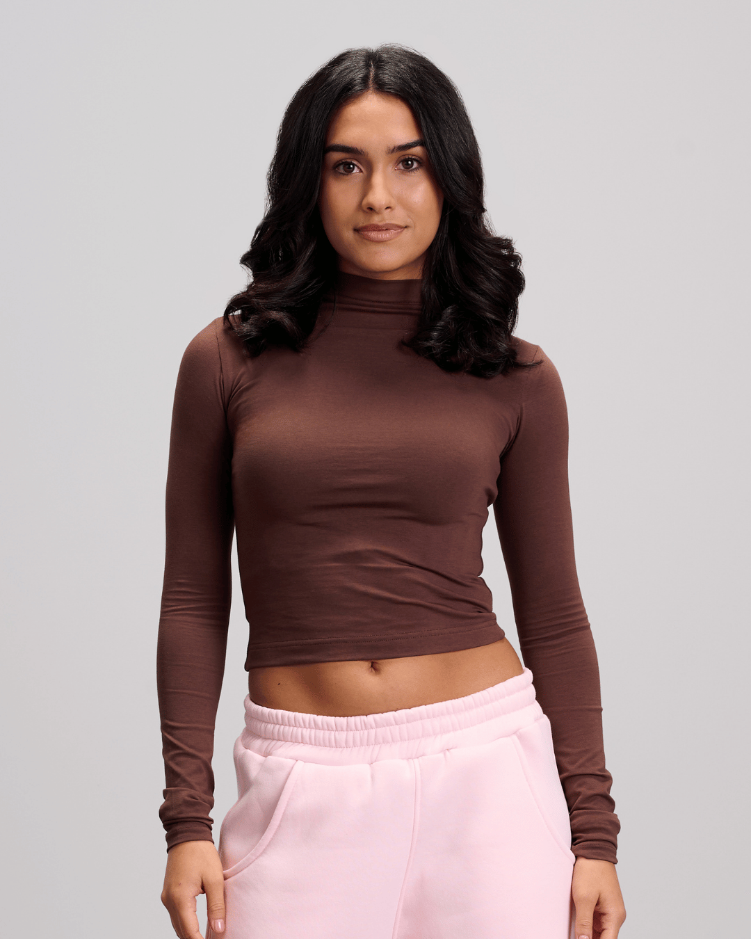 High Neck Top - Brown