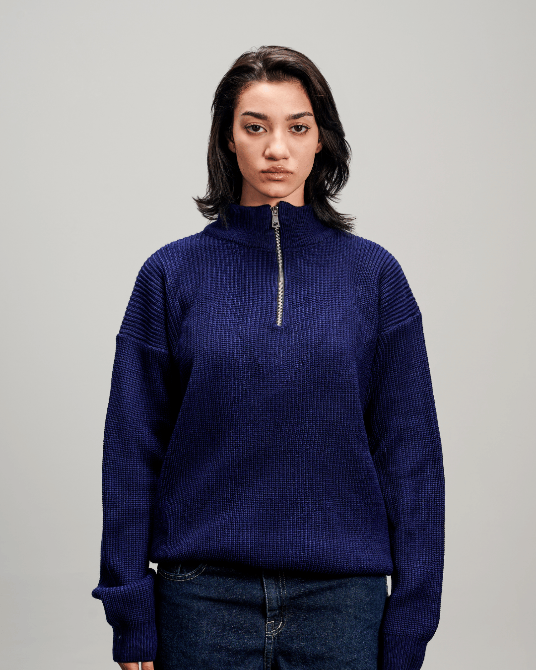 Knit Quarter Zipper - Navy