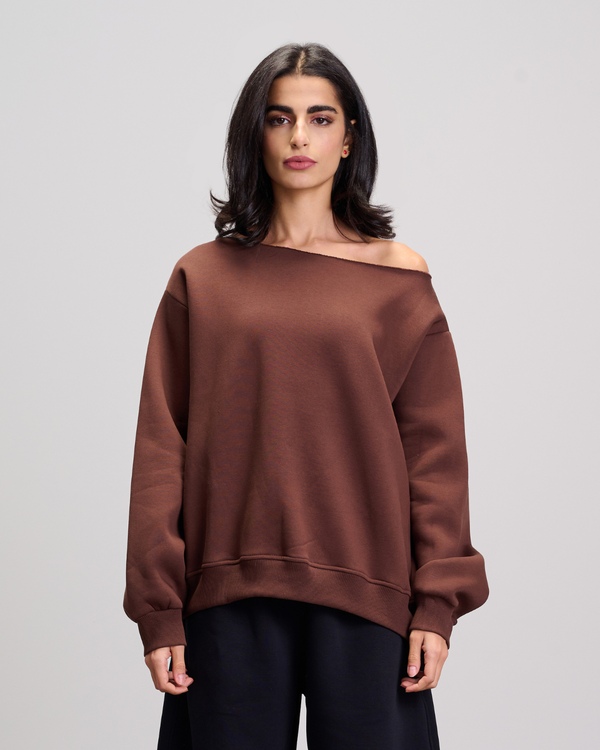Off Shoulder Sweatshirt - Brown