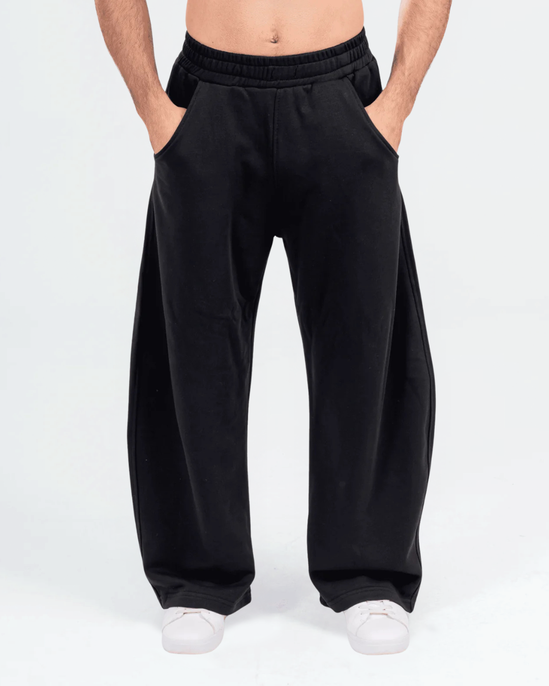 Front view Black Wide Leg Sweatpants