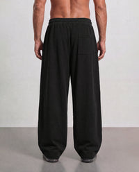 Pleated Wide Leg Sweatpants - Black
