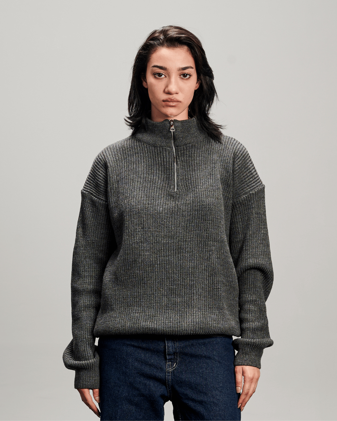 Knit Quarter Zipper - Grey