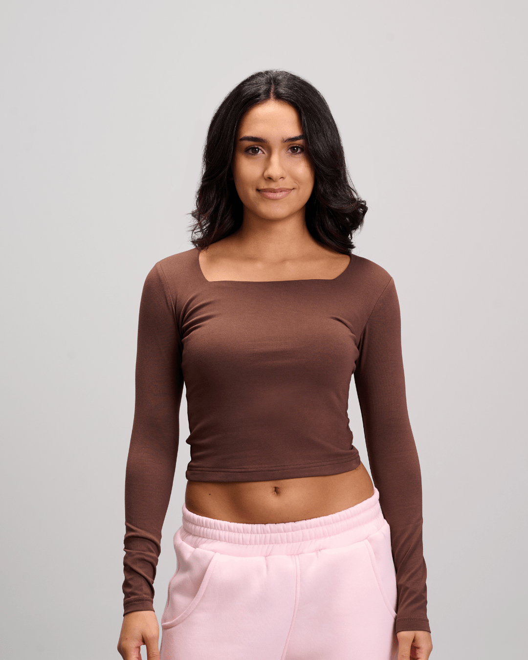 Square Neck Top - Brown