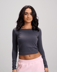 Wide Neck Top - Dark Grey