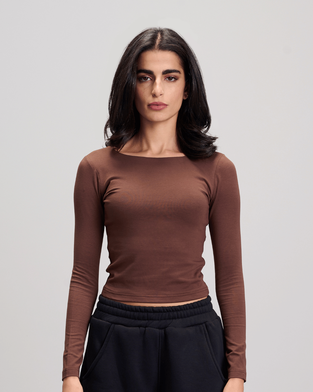Round Neck Top - Brown