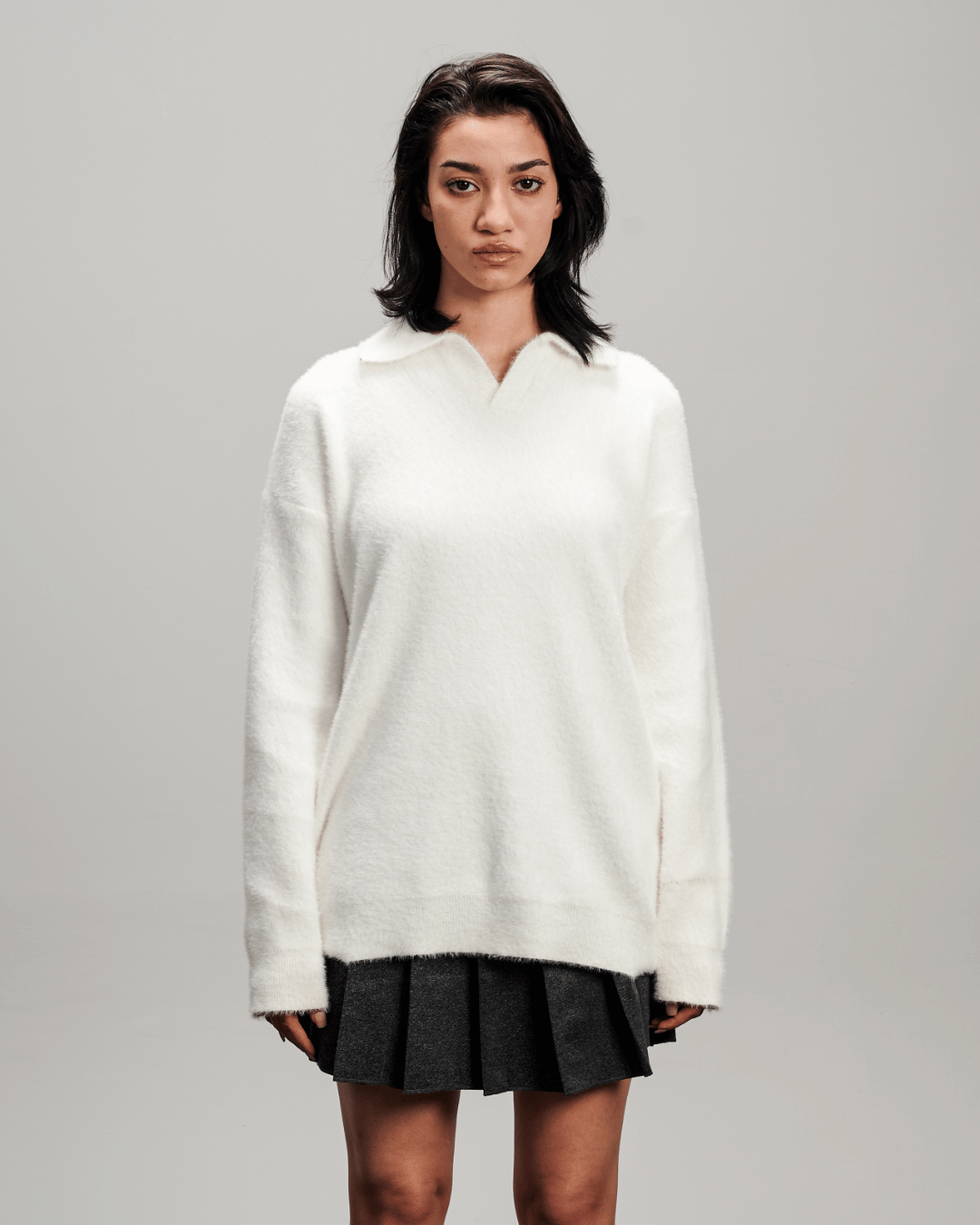 Mohair Knit Polo - White