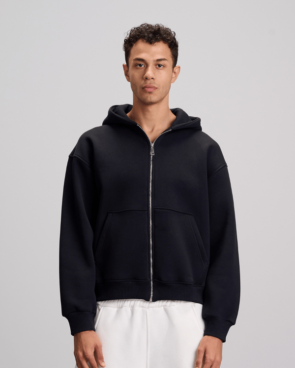 Boxy Zip-Up Sweatshirt - Black
