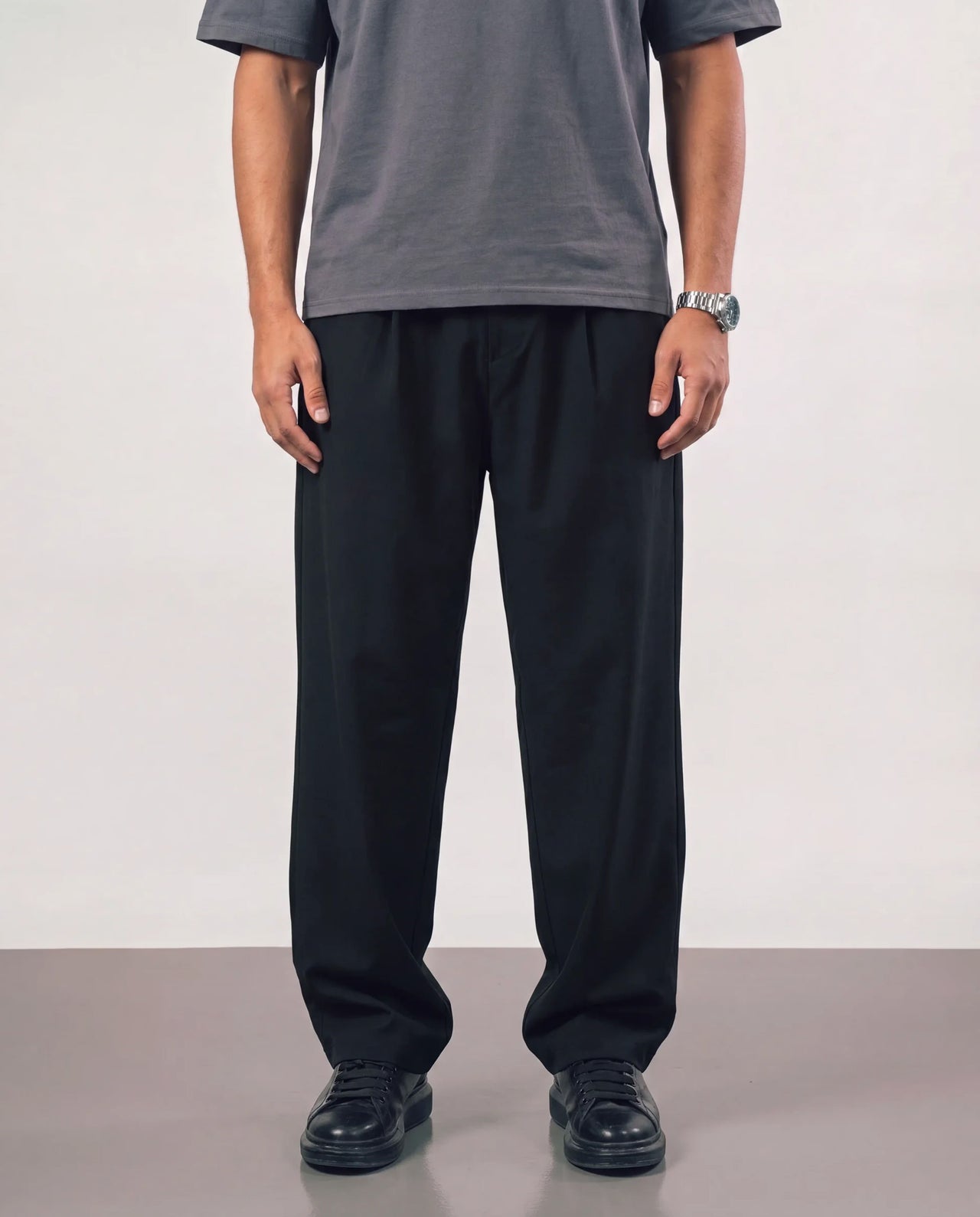 Baggy Double Pleated Pants - Black