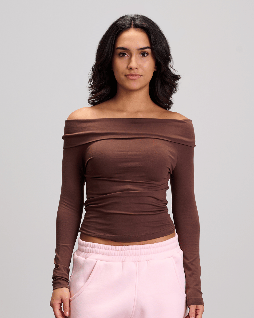 Drop Shoulder Top - Brown
