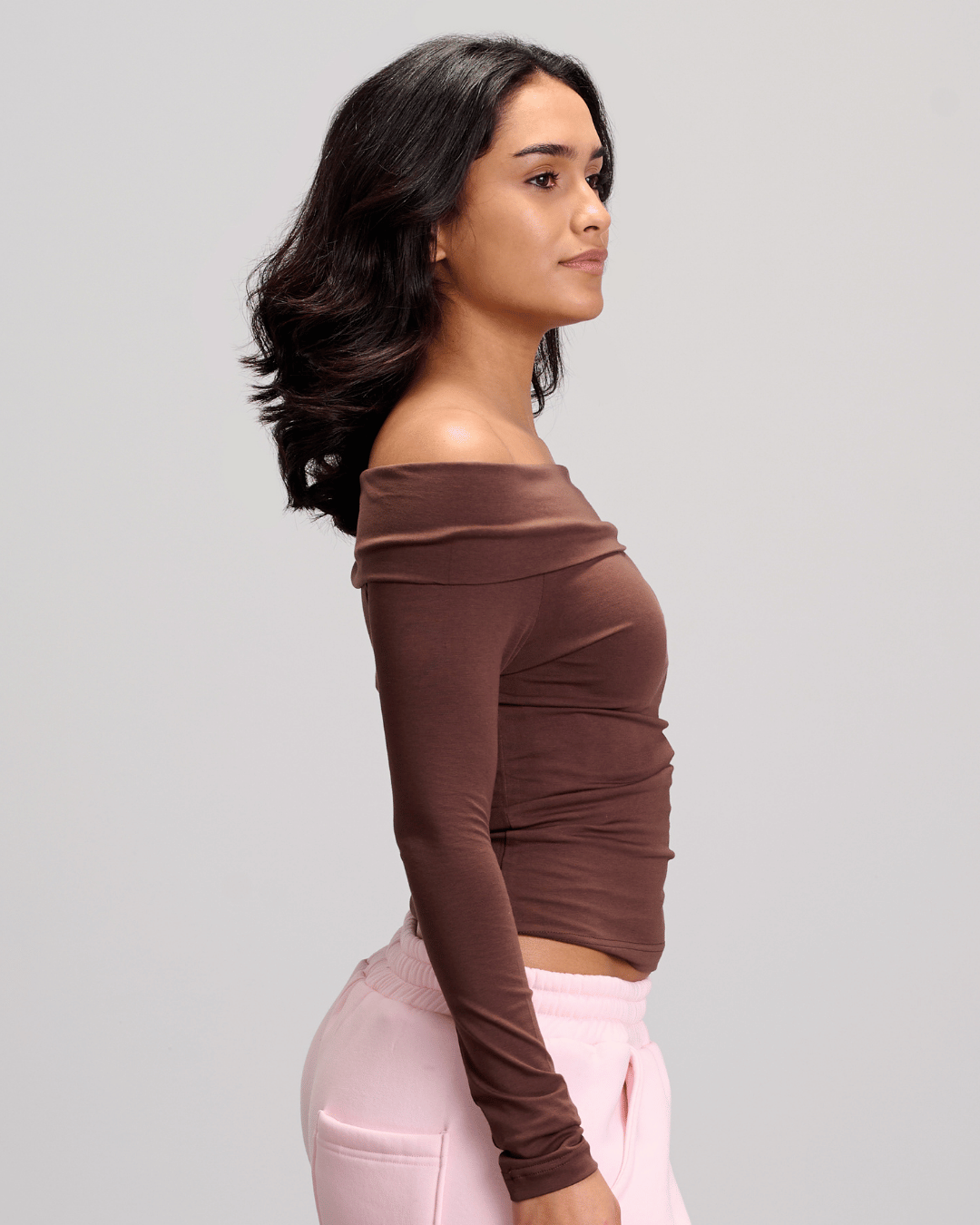 Drop Shoulder Top - Brown