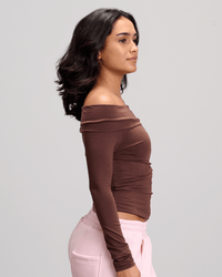 Drop Shoulder Top - Brown