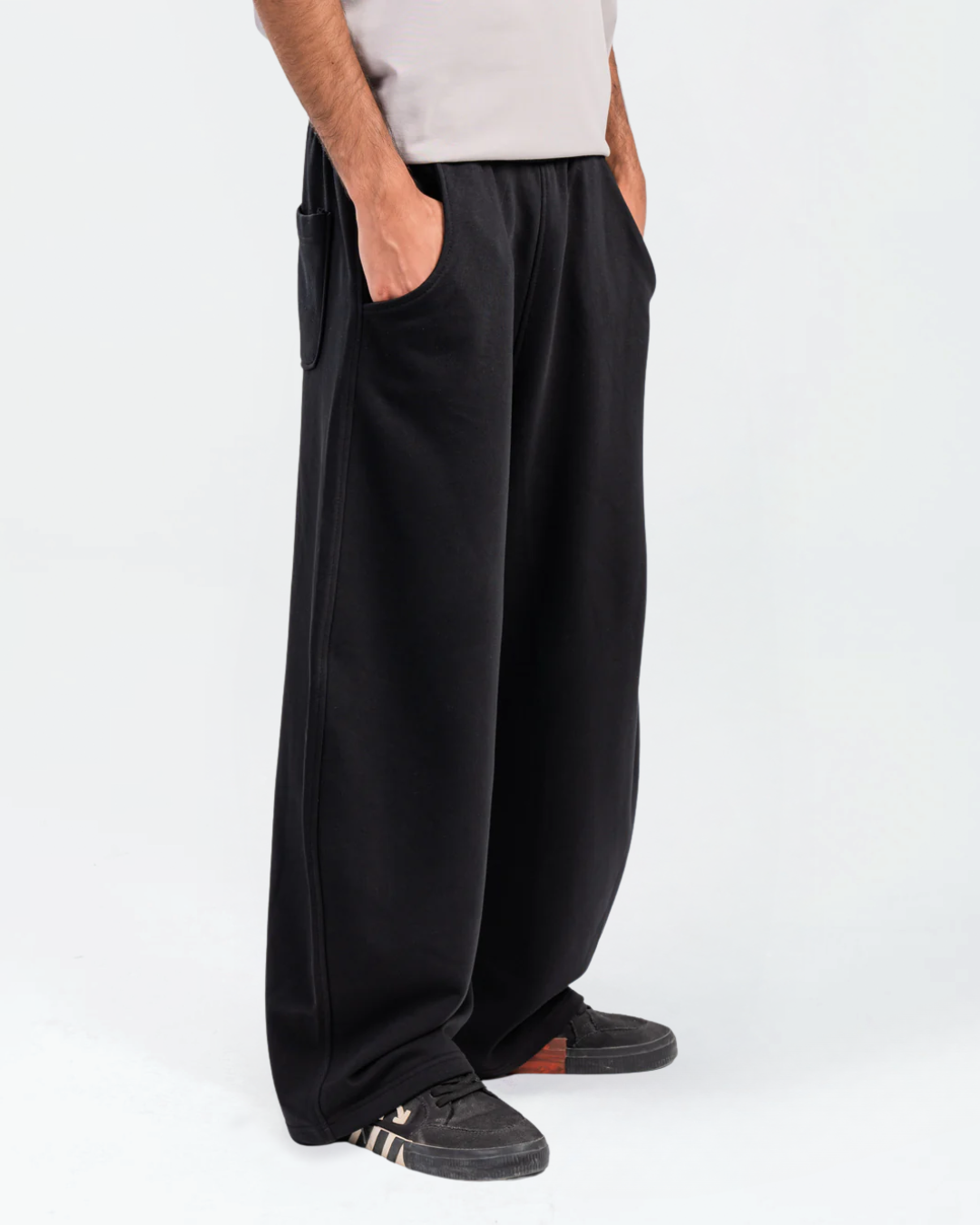 Side view Black Wide Leg Sweatpants
