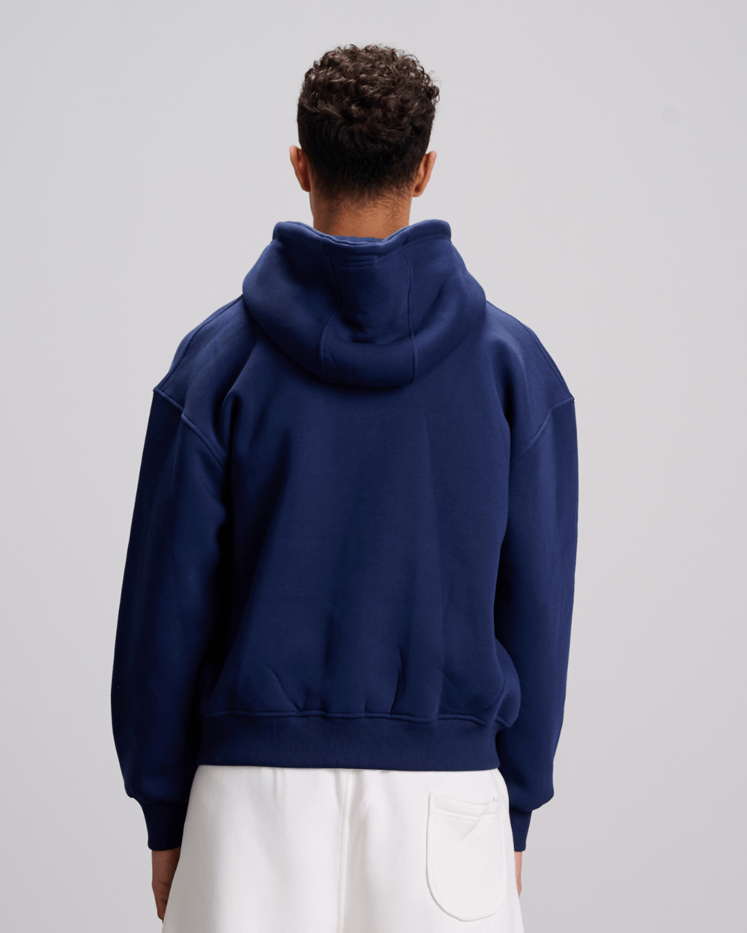 Boxy Zip-Up Sweatshirt - Navy