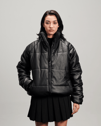 Leather Puffer Jacket - Black