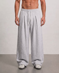 Pleated Wide Leg Sweatpants - Light Grey