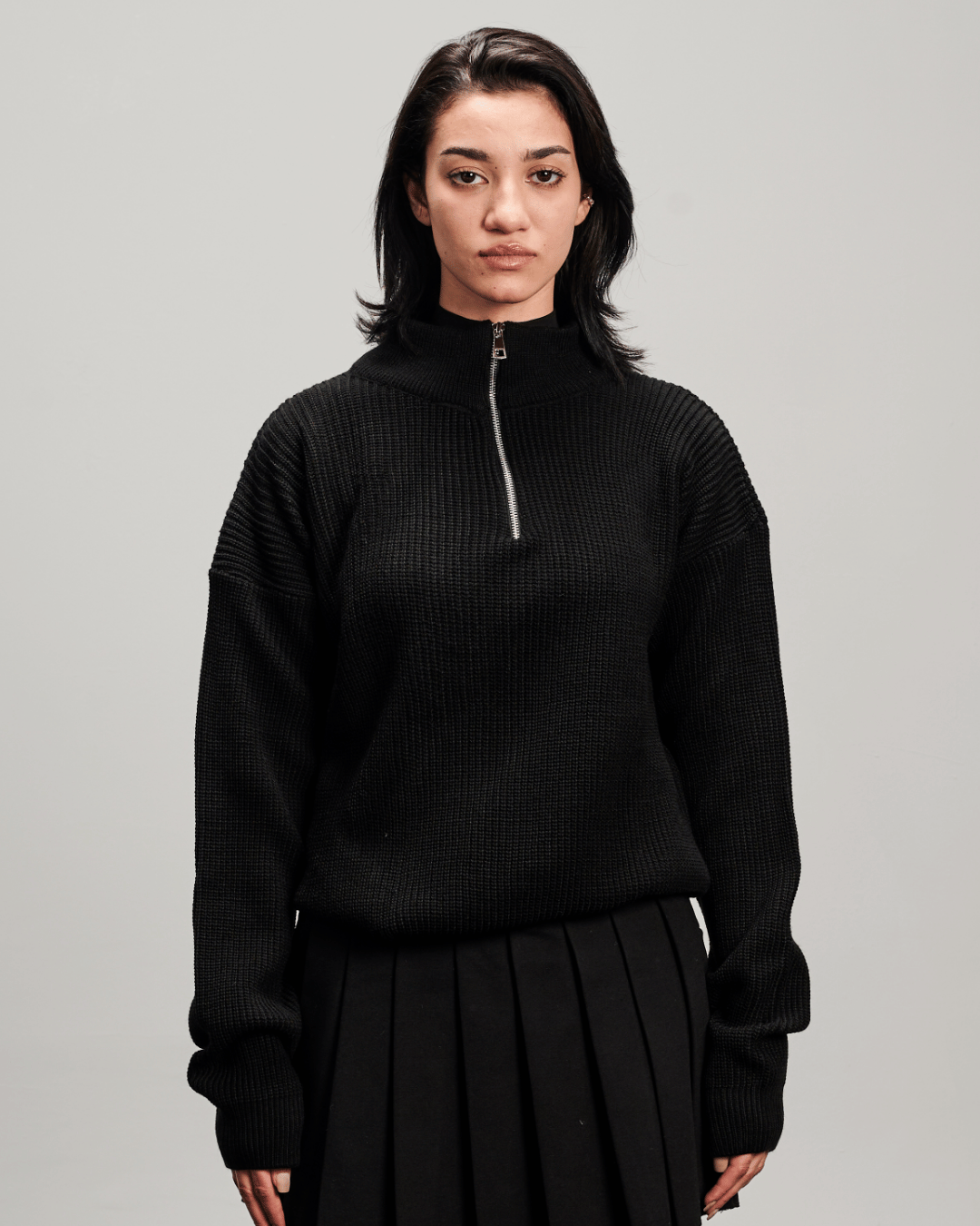 Knit Quarter Zipper - Black