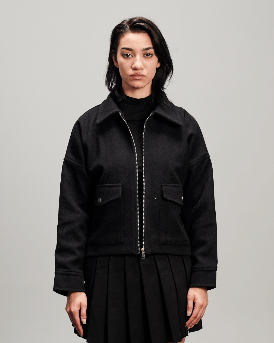 Cropped Wool Jacket - Black