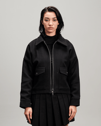 Cropped Wool Jacket - Black