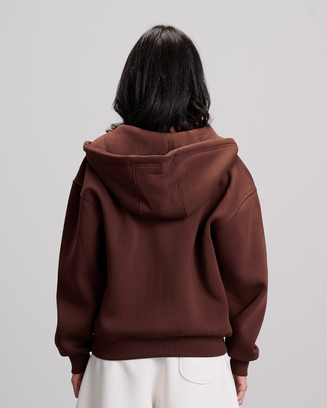 Boxy Zip-Up Sweatshirt - Brown
