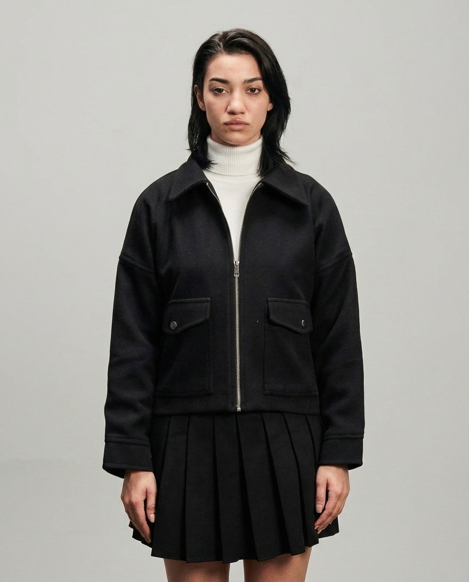 Cropped Wool Jacket - Black