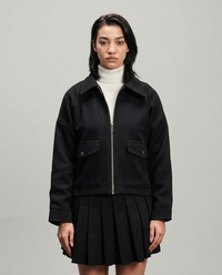 Cropped Wool Jacket - Black
