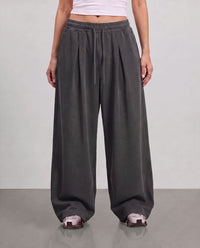Pleated Wide Leg Sweatpants - Dark Grey