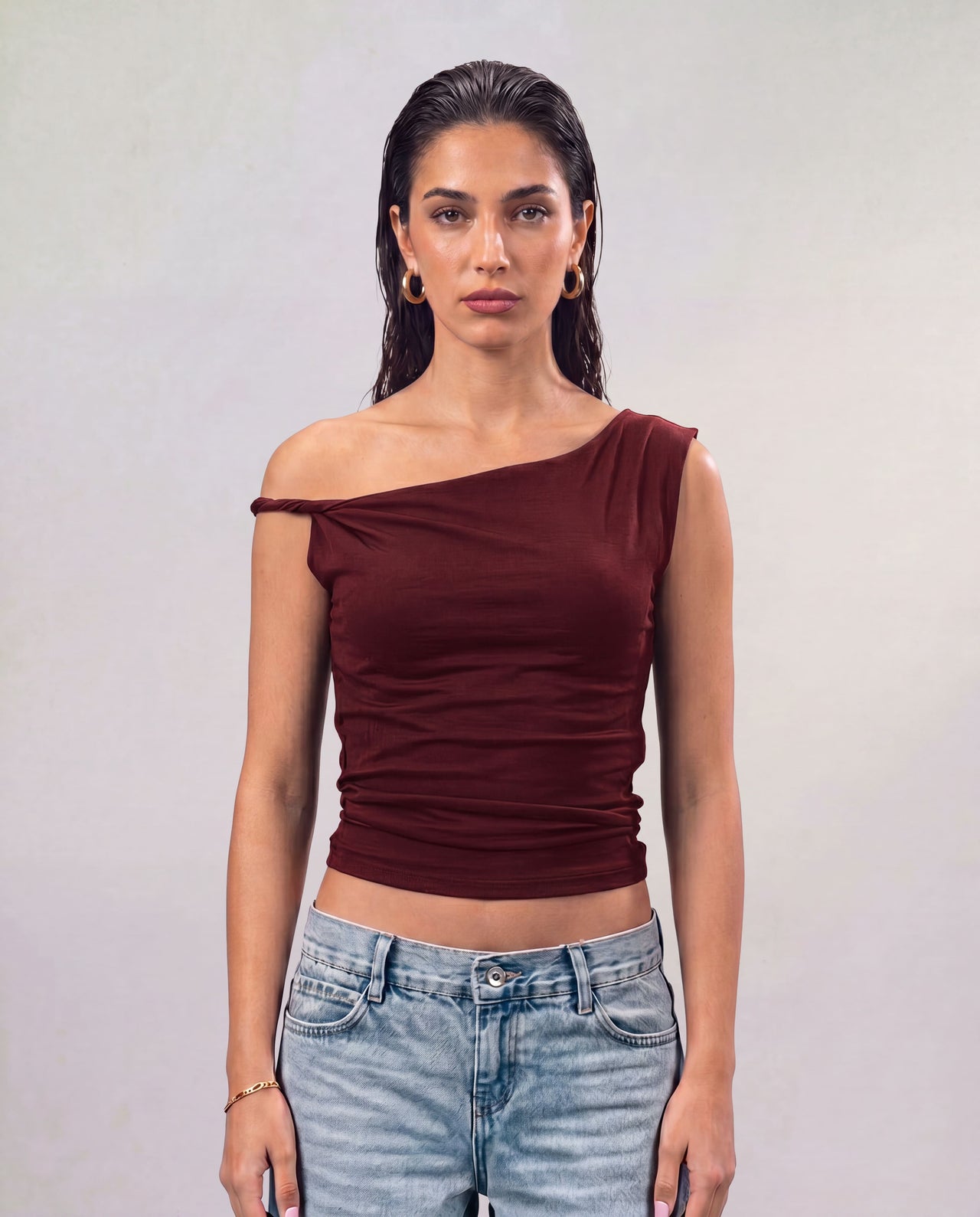 Sleek Off-Shoulder Top - Burgundy