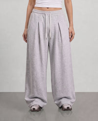 Pleated Wide Leg Sweatpants - Light Grey